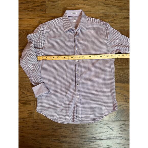 Bugatchi Shaped Fit Button Down Long Sleeve Purple Check Dress Shirt - Picture 4 of 7